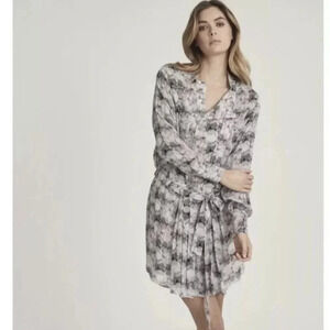 REISS Women's Size 4 (UK-8)  Alice Circle Printed Shirt Dress Pleated Pink Gray